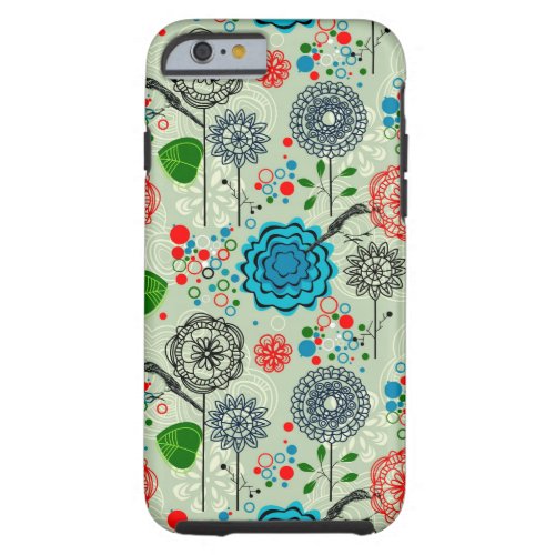 Cute Pastel Tones Retro Flowers  Birds Green Tint Tough iPhone 6 Case