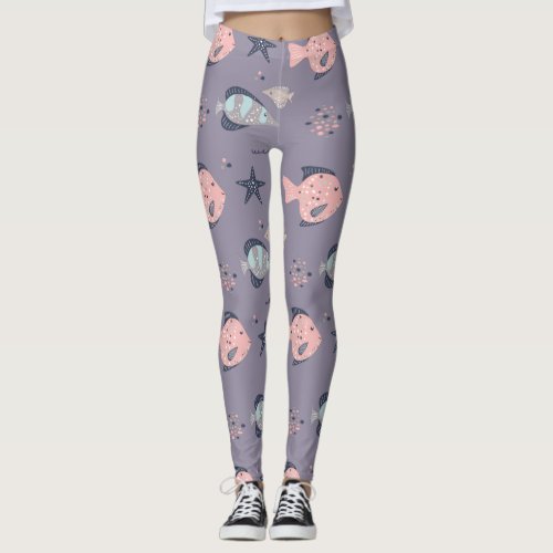 Cute Pastel Tropical Fish Pattern Leggings