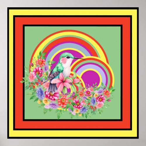 Cute Pastel Tropical Hummingbird Watercolor  Poster