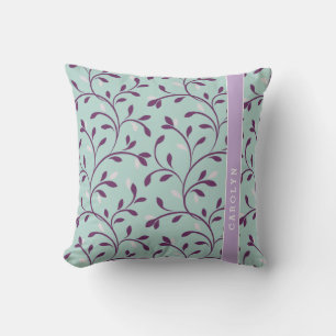 Cute pastel turquoise floral pattern monogram throw pillow