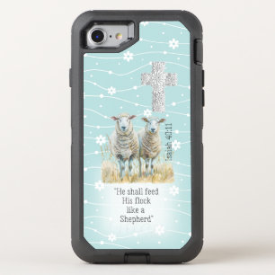 Cute Pastel Turquoise Floral Sheep Cross Scripture OtterBox Defender iPhone SE/8/7 Case