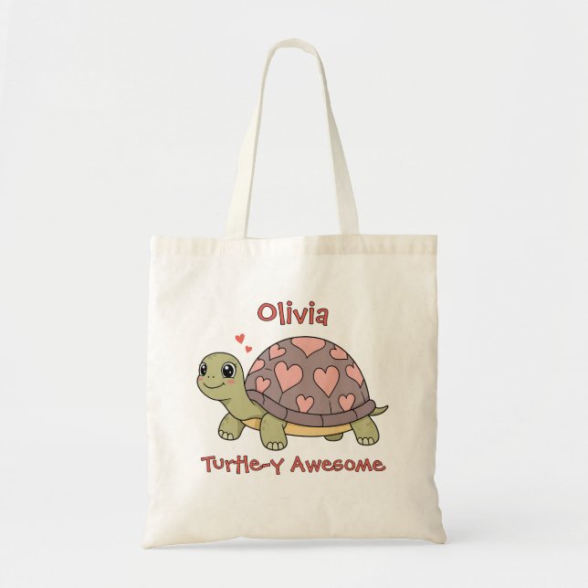 Cute Pastel Turtle "Turtle-y Awesome" Tote Bag (Front)