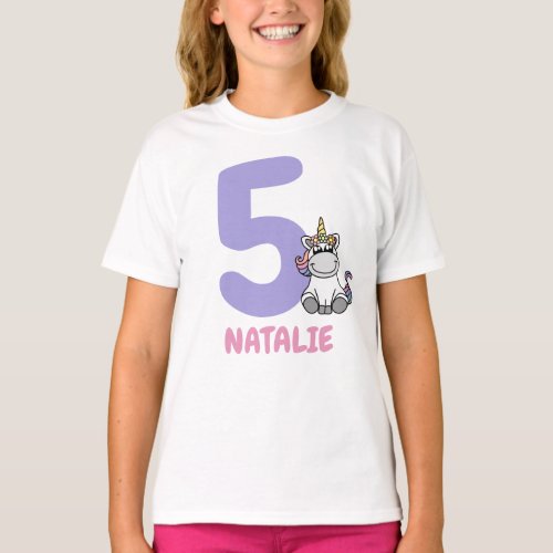 Cute Pastel Unicorn Birthday Name Number Custom T_Shirt