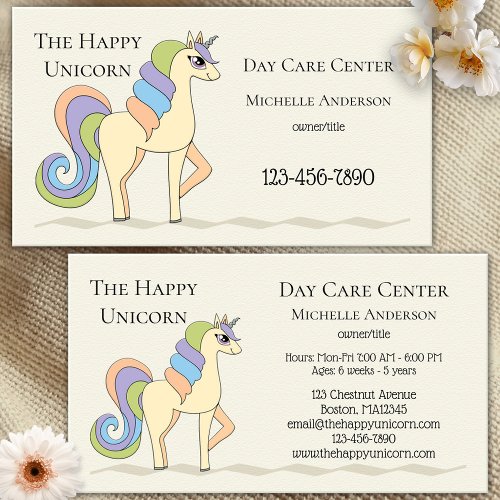 Cute Pastel Unicorn Child Care Business Card
