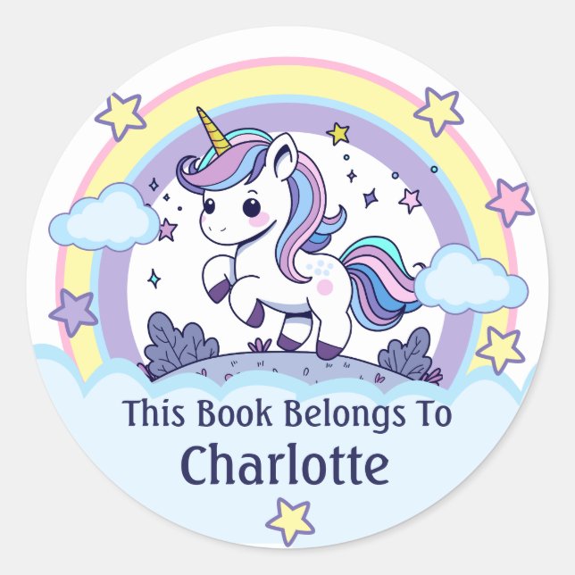 Cute Pastel Unicorn Custom Bookplate (Front)
