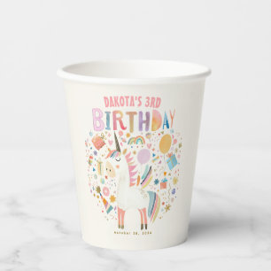 Cute Pastel Unicorn Girl's Birthday Party Paper Cups