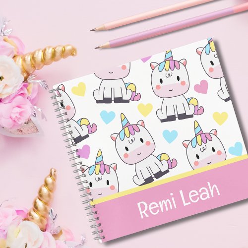 Cute Pastel Unicorn Heart Pattern  Personalized  Notebook