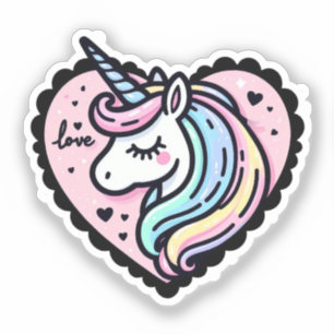 Cute Pastel Unicorn Pink Heart-Shaped Sticker