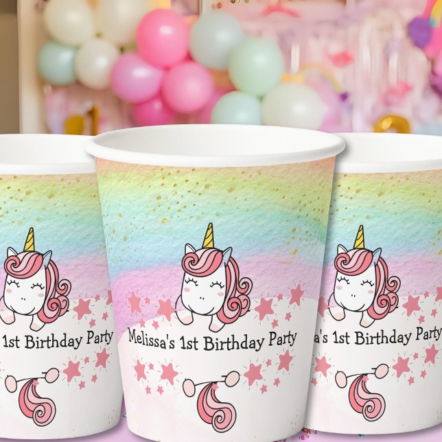 Cute Pastel Unicorn & Rainbow Birthday Party Paper Cups (Creator Uploaded)