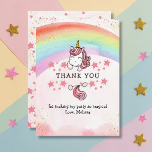 Cute Pastel Unicorn & Rainbow Birthday Thank You   Card