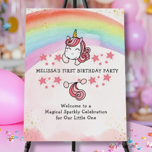 Cute Pastel Unicorn Rainbow Birthday Welcome Sign