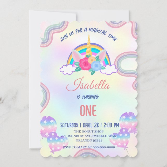 Cute pastel Unicorns Rainbow Birthday Party Invitation (Front)