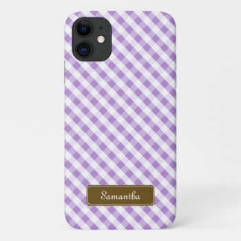 Cute Pastel Violet Gingham Pattern Iphone 11 Case by heartlockedcases at Zazzle