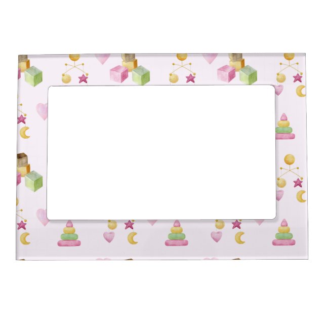 CUTE PASTEL WATERCOLOR BABY GIRL TOYS MAGNETIC FRAME (Front)