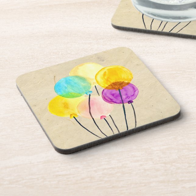 Cute pastel watercolor balloons beverage coaster (Left Side)