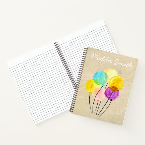 Cute pastel watercolor balloons notebook