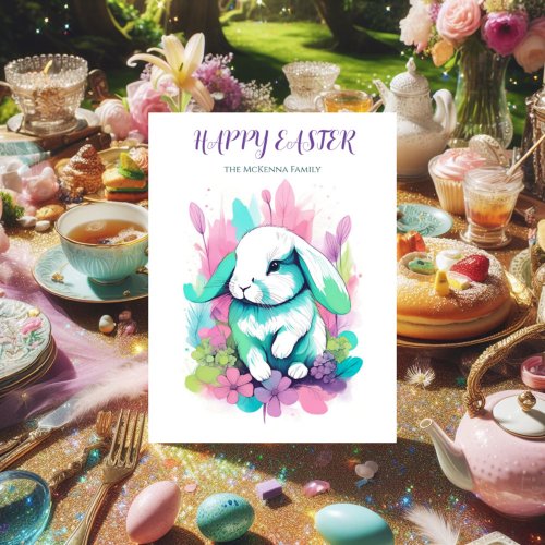 Cute Pastel Watercolor Bunny Easter Card