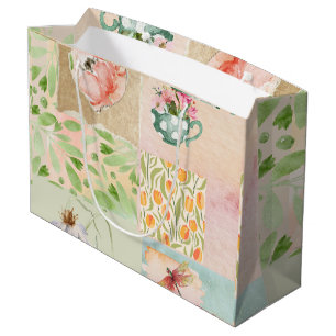 Cute pastel watercolor floral and illustrations large gift bag