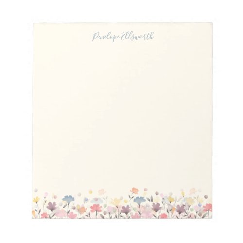 Cute Pastel Watercolor Flowers Personalized Name Notepad