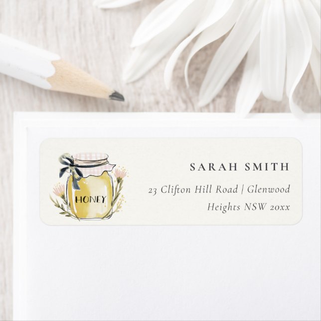 Cute Pastel Watercolor Honey Jar Address Label (Insitu)