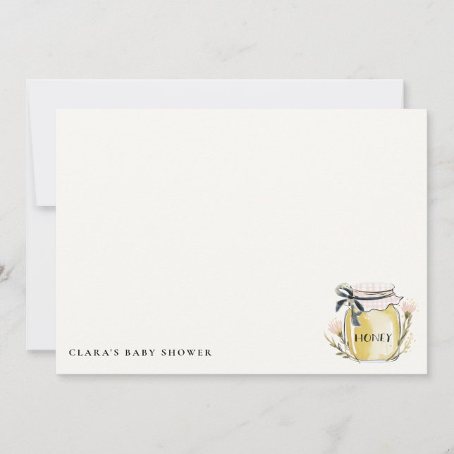 Cute Pastel Watercolor Honey Jar Baby Shower Note Card (Front)