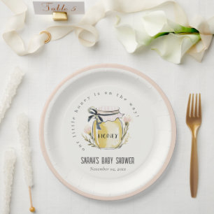 Cute Pastel Watercolor Honey Jar Baby Shower Paper Plates