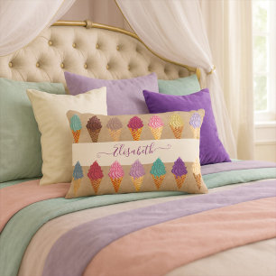 Cute Pastel Watercolor Ice Cream Baby Girl Nursery Accent Pillow