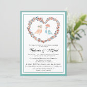 Cute Pastel Watercolor Love Birds Couples Shower Invitation (Standing Front)