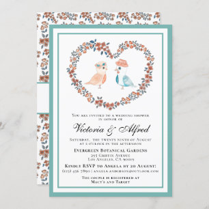 Cute Pastel Watercolor Love Birds Couples Shower Invitation