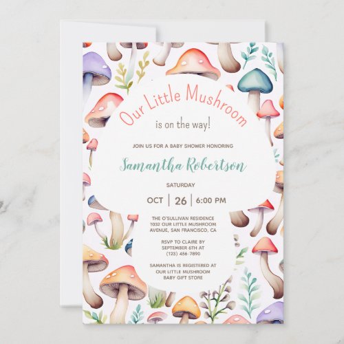 Cute Pastel Watercolor Mushroom Baby Shower Invitation