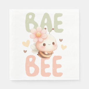 CUTE PASTEL WATERCOLOR PEACH & GREEN BEE NAPKINS