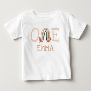 Cute Pastel Watercolor Rainbow 1st Birthday Floral Baby T-Shirt
