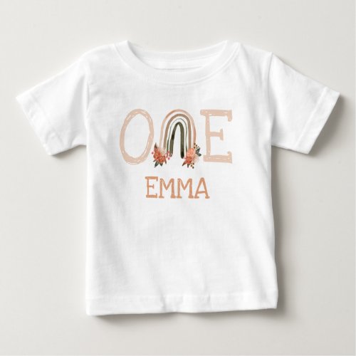 Cute Pastel Watercolor Rainbow 1st Birthday Floral Baby T_Shirt