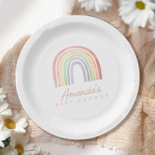Cute Pastel Watercolor Rainbow Baby Shower Paper Plates