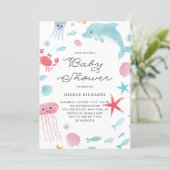 Cute Pastel Watercolor Under the Sea Baby Shower Invitation (Standing Front)
