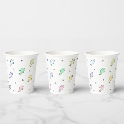 Cute Pastel Whales Baby Shower or Kids Birthday Paper Cups