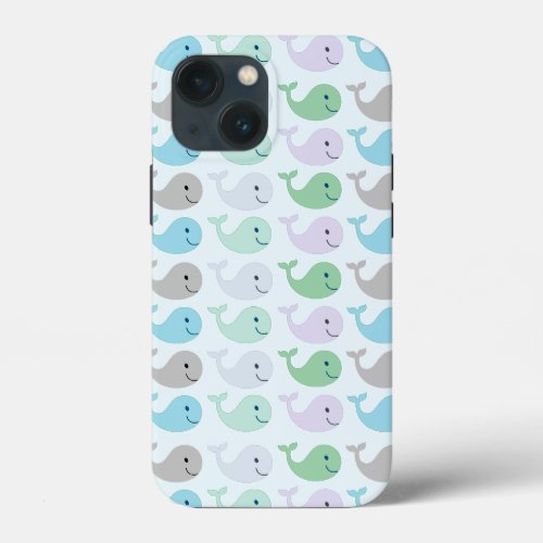 Cute Pastel Whales Pattern iPhone 13 Mini Case