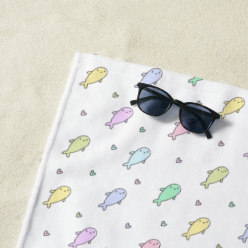 Cute Pastel Whales Pattern Kids Beach Towel