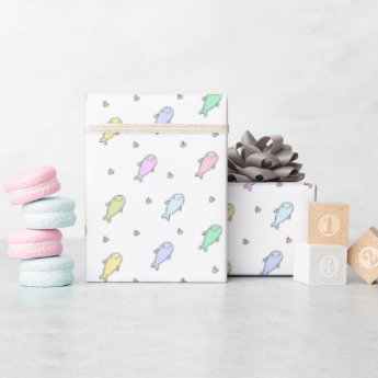 Cute Pastel Whales Pattern Kids Wrapping Paper