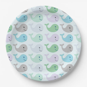 Cute Pastel Whales Pattern Paper Plates