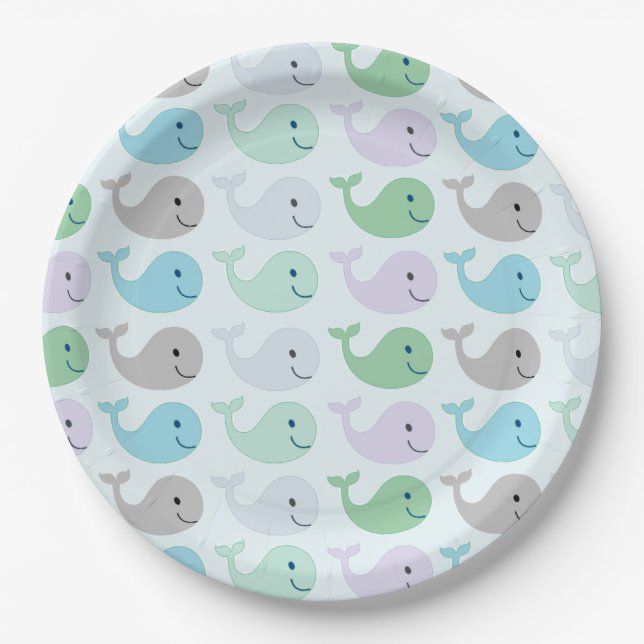 Cute Pastel Whales Pattern Paper Plates (Front)
