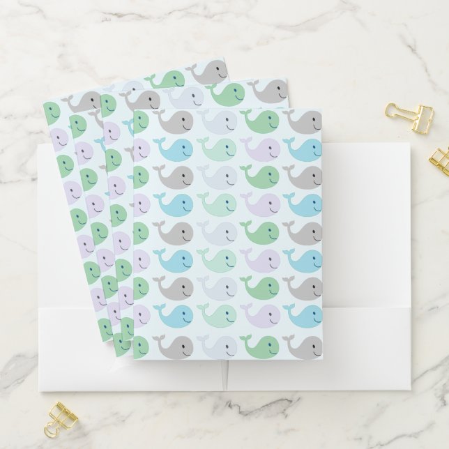 Cute Pastel Whales Pattern Pocket Folder (In Situ)
