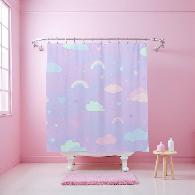 Cute Pastel Whimsical Pattern Fun Girly Cloud  Shower Curtain (Cute Pastel Whimsical Pattern Fun Girly Cloud Shower Curtain)