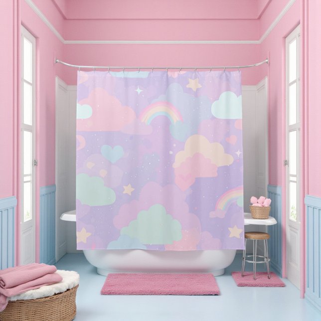 Cute Pastel Whimsical Pattern Fun Girly Cloud  Shower Curtain (Cute Pastel Whimsical Pattern Fun Girly Cloud Shower Curtain)