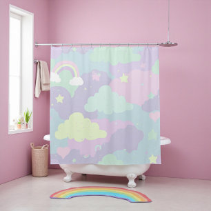 Cute Pastel Whimsical Pattern Fun Girly Cloud Shower Curtain