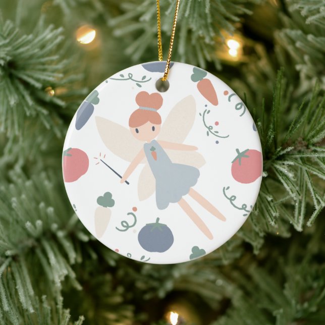 Cute Pastel Whimsical Vegetable Harvest Fairy Ceramic Ornament (Tree)