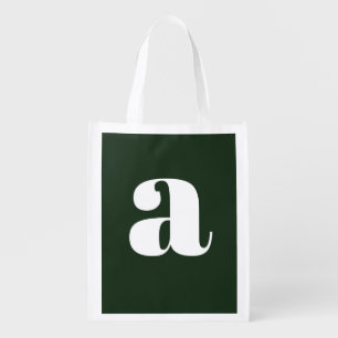 Cute Pastel White Green Monogram Reusable Grocery  Bag