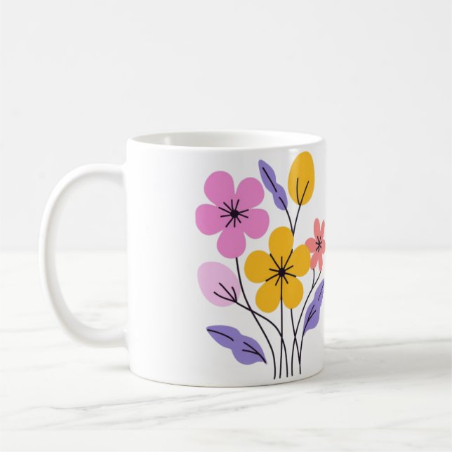 Cute Pastel Wildflower Bouquet Ceramic Coffee Mug (Left)