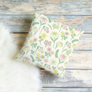 Cute Pastel Wildflower Pattern Throw Pillow