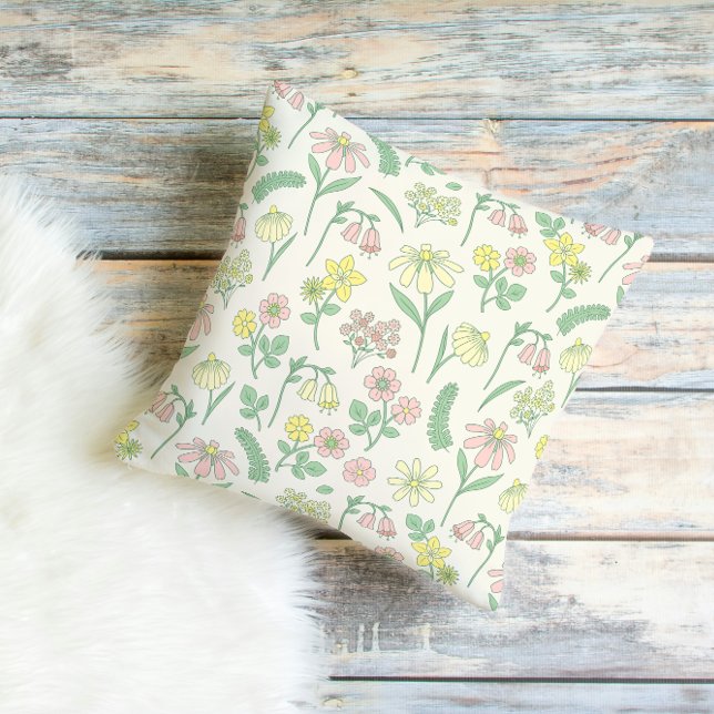 Cute Pastel Wildflower Pattern  Throw Pillow (Creator Uploaded)